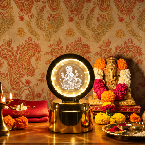 Ganpati Bapa 3d Crystal Ball Night Light With Led Illumination (1 Pc)